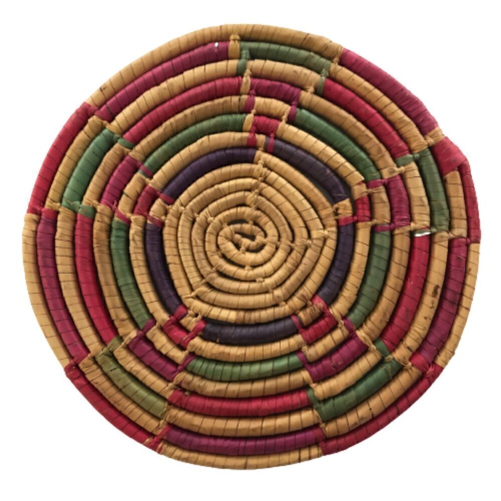 Vintage Hand Woven Basket Coiled Trivet  7.5" round #2283